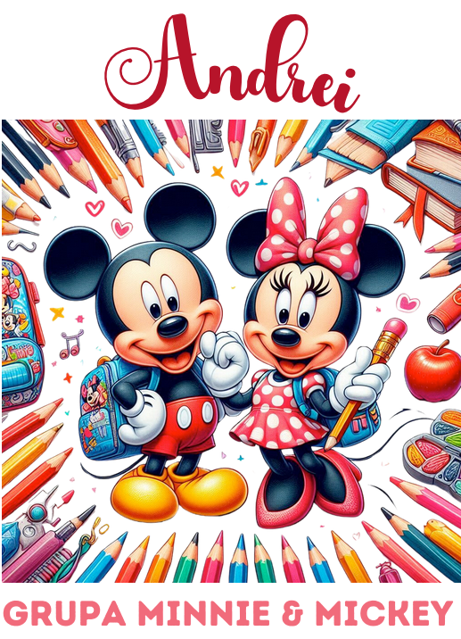 Tricou alb Clasa lui Minnie si Mickey Mouse la scoala din bumbac ABS116.6