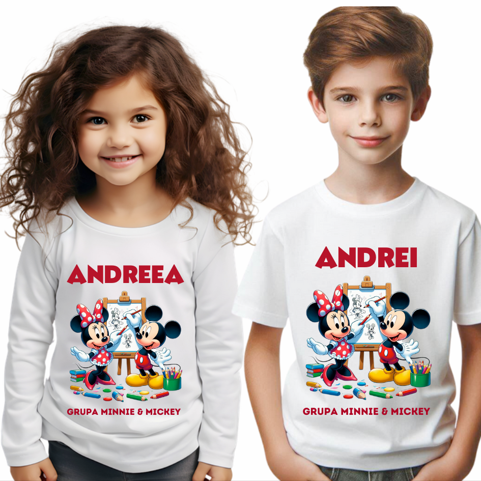 Tricou alb Clasa lui Minnie si Mickey Mouse ora de desen din bumbac ABS116.7