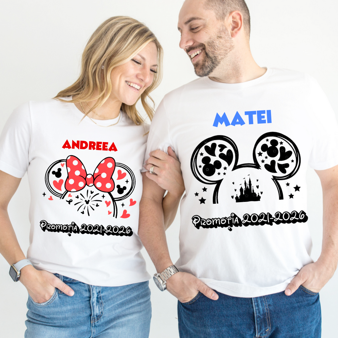 Tricou alb Clasa lui Minnie si Mickey Mouse la scoala din bumbac ABS1116