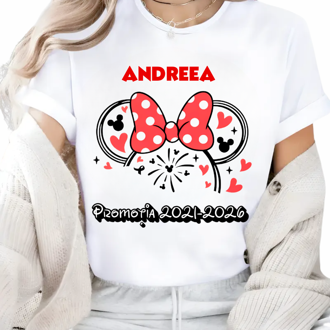 Tricou alb Clasa lui Minnie si Mickey Mouse la scoala din bumbac ABS1116