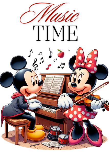 Tricou alb Clasa lui Minnie si Mickey Mouse Music time din bumbac ABS116.8