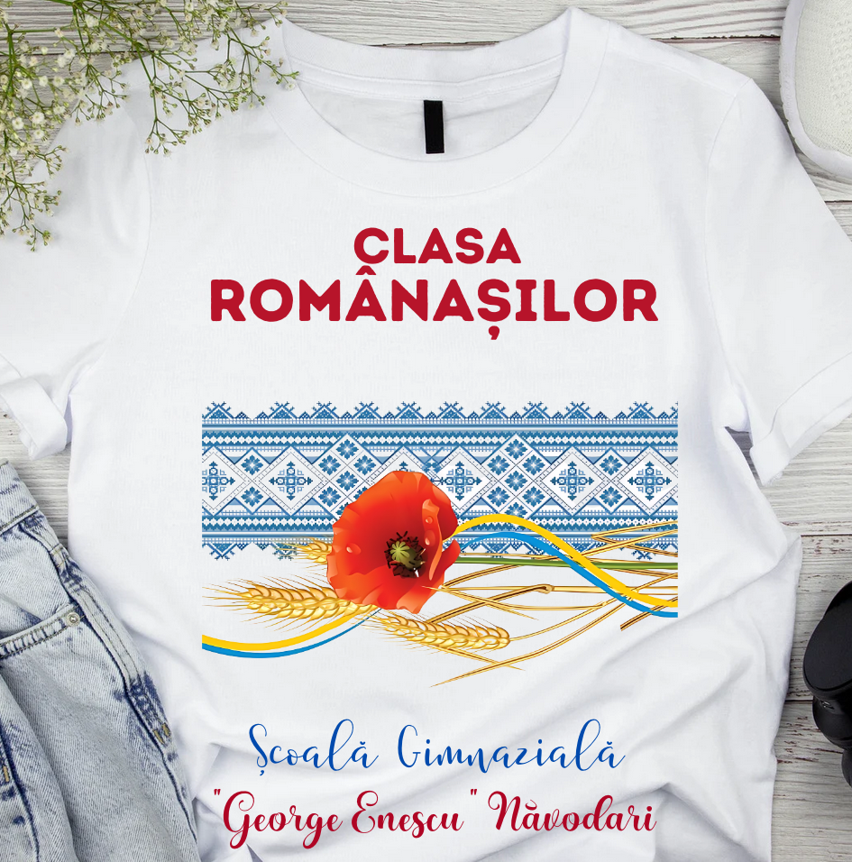 Tricou alb Clasa romanasilor prima zi de gradinita sau scoala din bumbac ABS1133