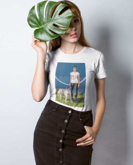 Tricou alb femei personalizat cu o poză și text