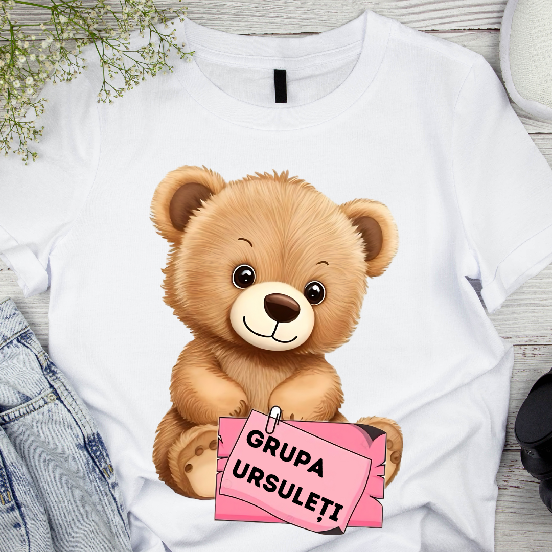 Tricou alb Grupa Ursuletilor prima zi de gradinita  din bumbac ABS1135.9