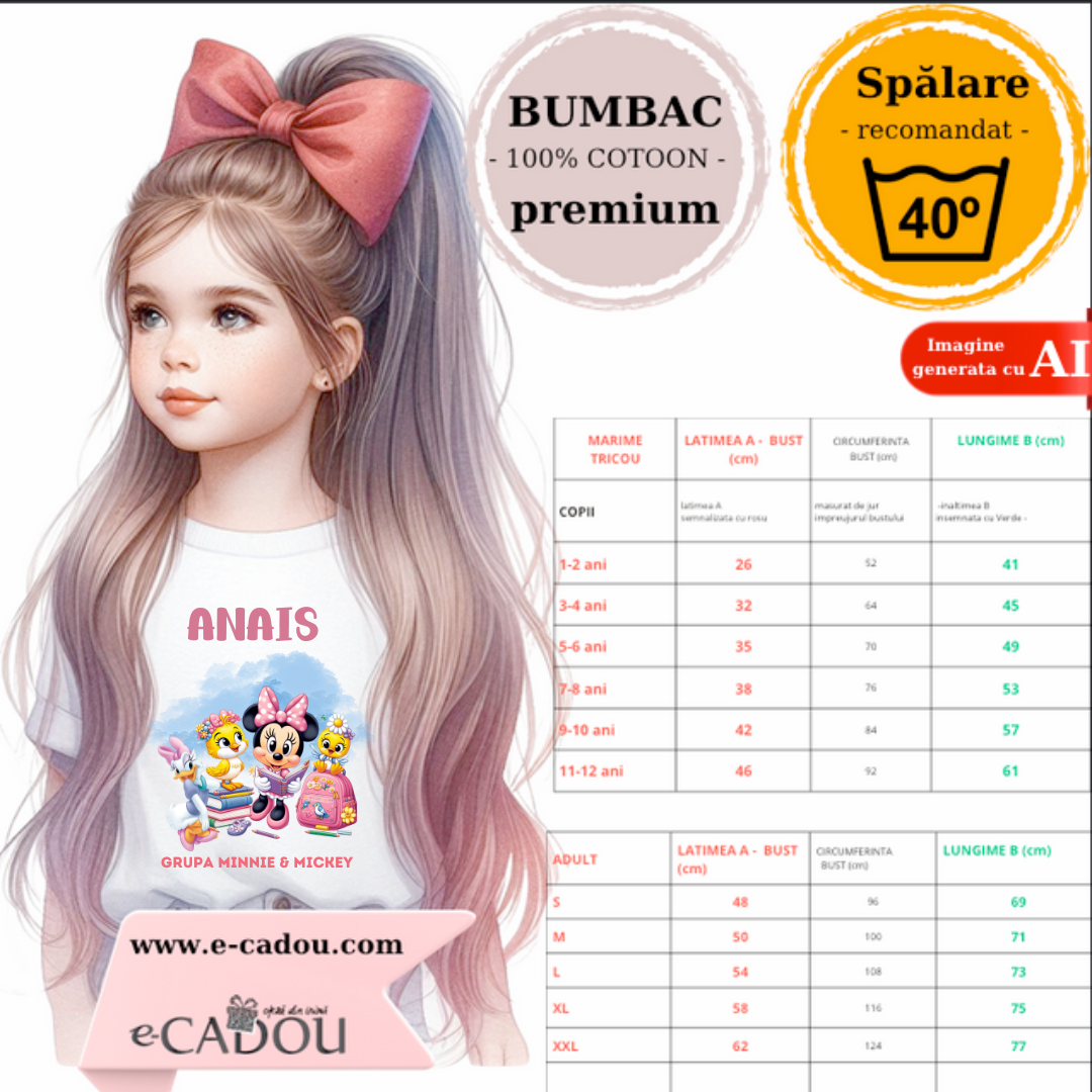 Tricou alb Clasa lui Minnie si Mickey Mouse la scoala din bumbac ABS116.1