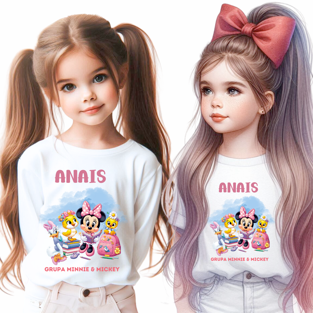 Tricou alb Clasa lui Minnie si Mickey Mouse la scoala din bumbac ABS116.1