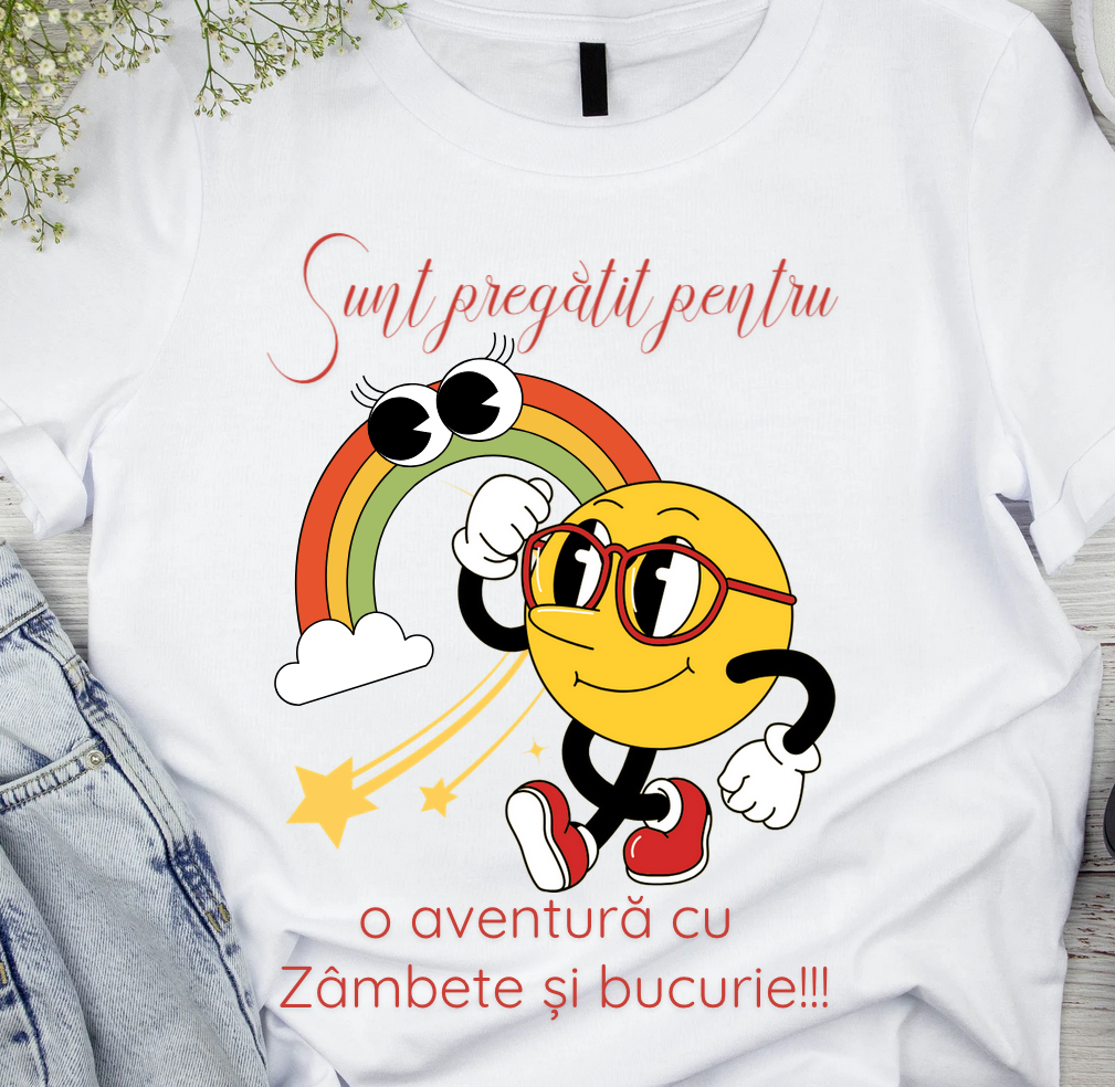 Tricou alb GRUPA Smiley Face prima zi de gradinita  din bumbac ABS1135.7