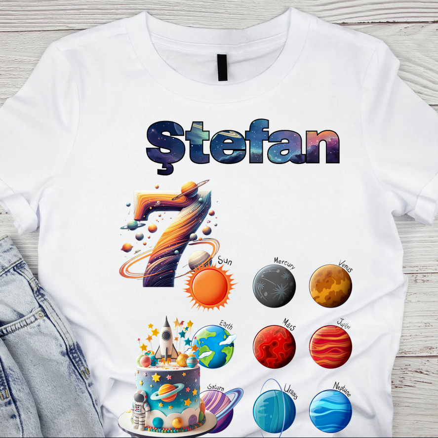 Tricou aniversar astronaut pentru copii  alb din bumbac AST1142