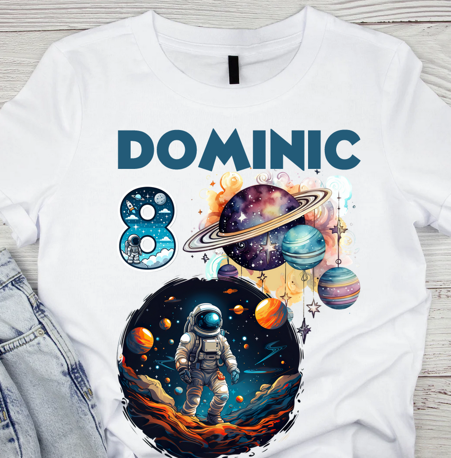 Tricou aniversar astronaut pentru copii  alb din bumbac AST1144