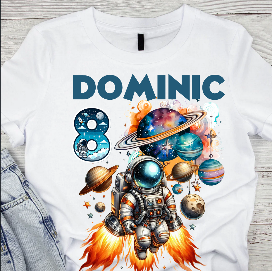 Tricou aniversar astronaut pentru copii  alb din bumbac AST1145
