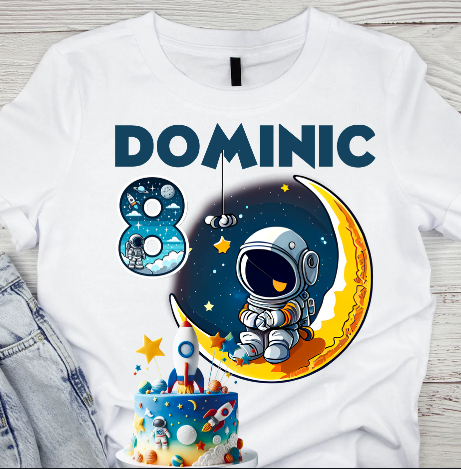 Tricou aniversar astronaut pentru copii  alb din bumbac AST1146