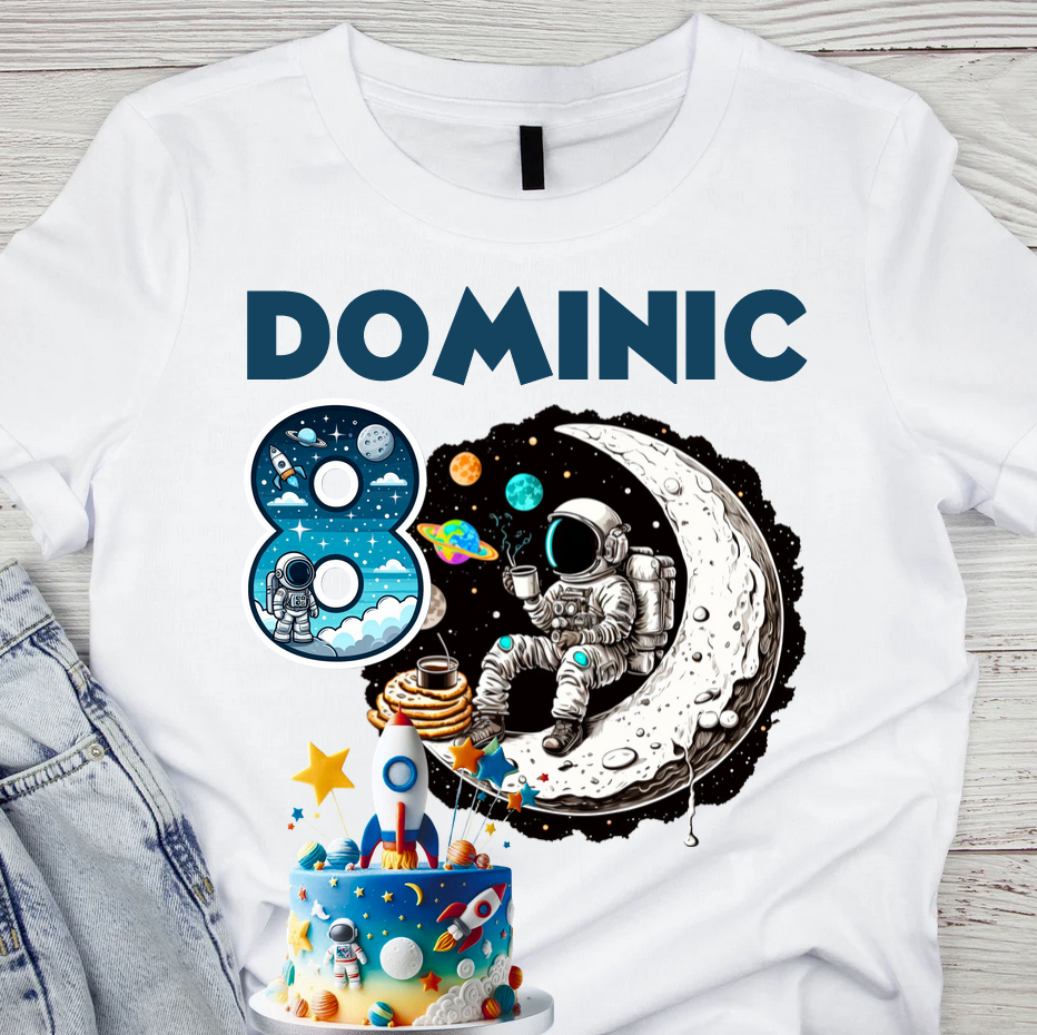 Tricou aniversar astronaut pentru copii  alb din bumbac AST1147