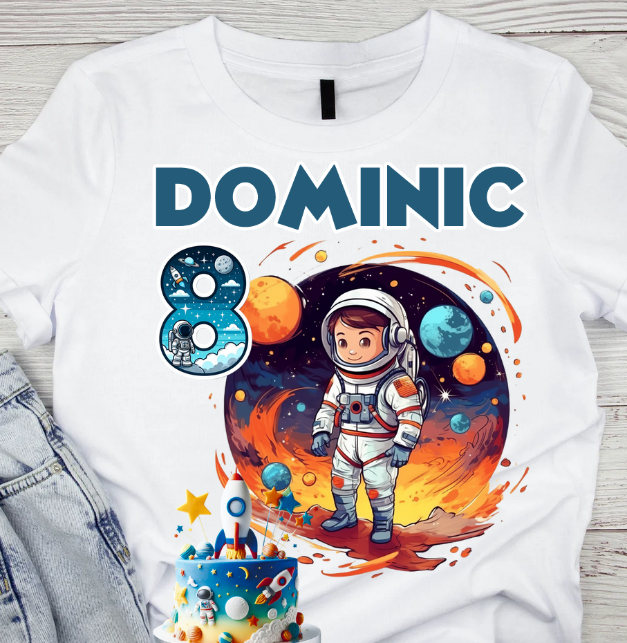 Tricou aniversar astronaut pentru copii  alb din bumbac AST1148