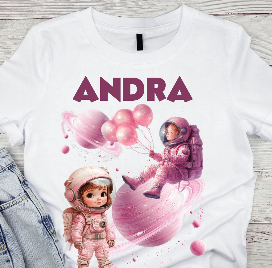 Tricou aniversar astronaut pentru copii  alb din bumbac AST1150