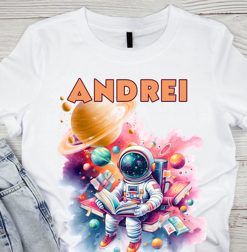 Tricou aniversar astronaut pentru copii  alb din bumbac AST1151