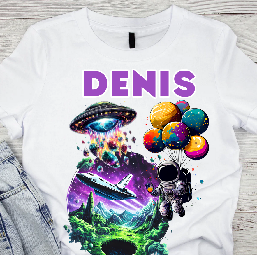 Tricou aniversar astronaut pentru copii  alb din bumbac AST1152