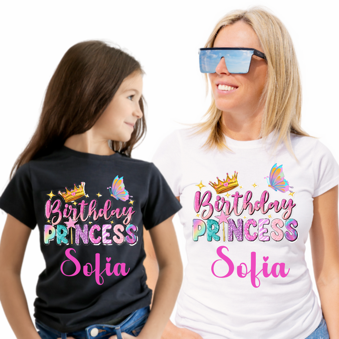 Tricou personalizat aniversar Birthday Princess pentru copii din bumbac