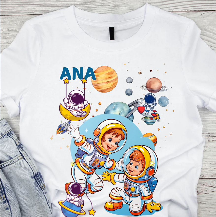 Tricou aniversar astronaut pentru copii  alb din bumbac AST1155