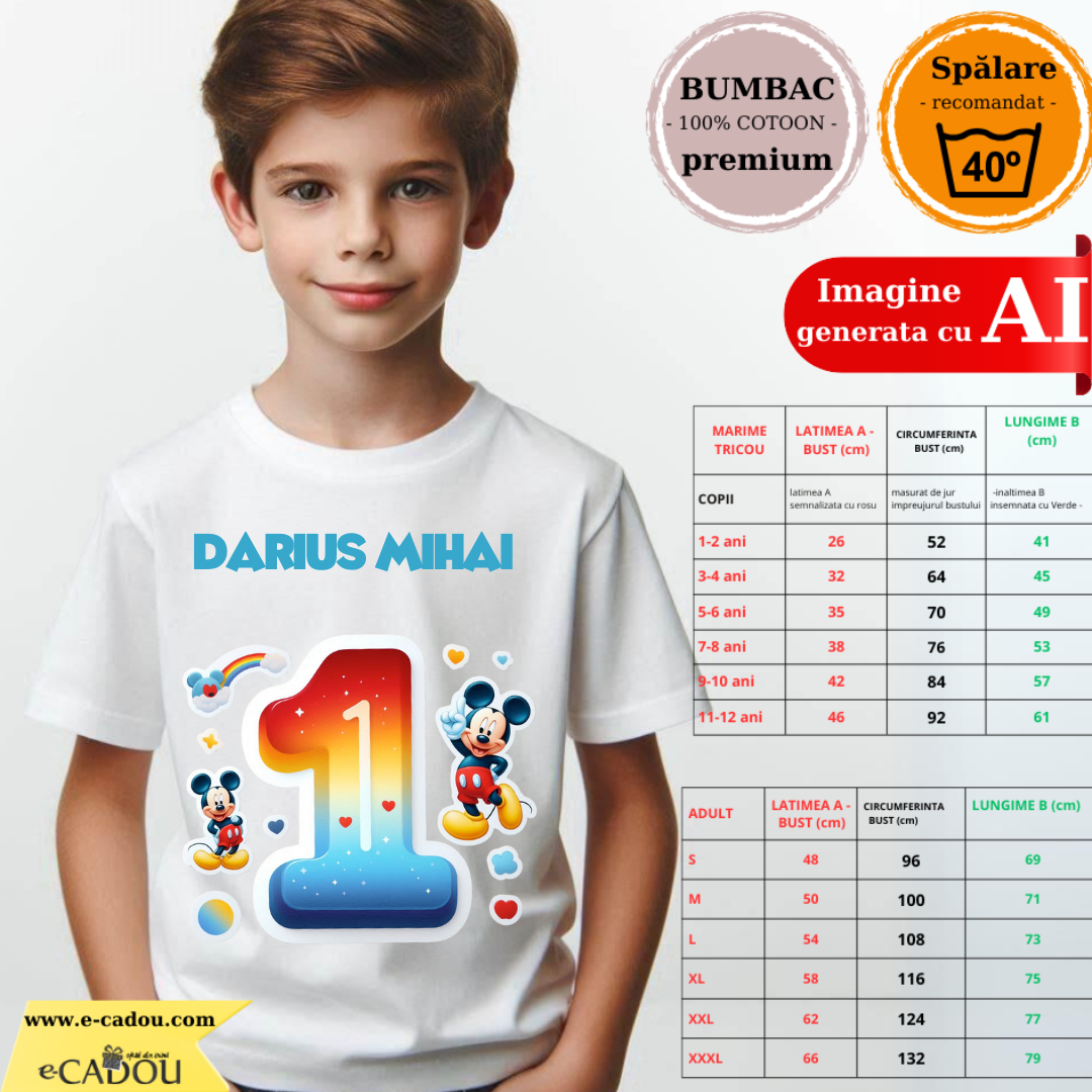 Tricou aniversar personalizat 1 an cu Mickey Mouse  TAMM1013.2