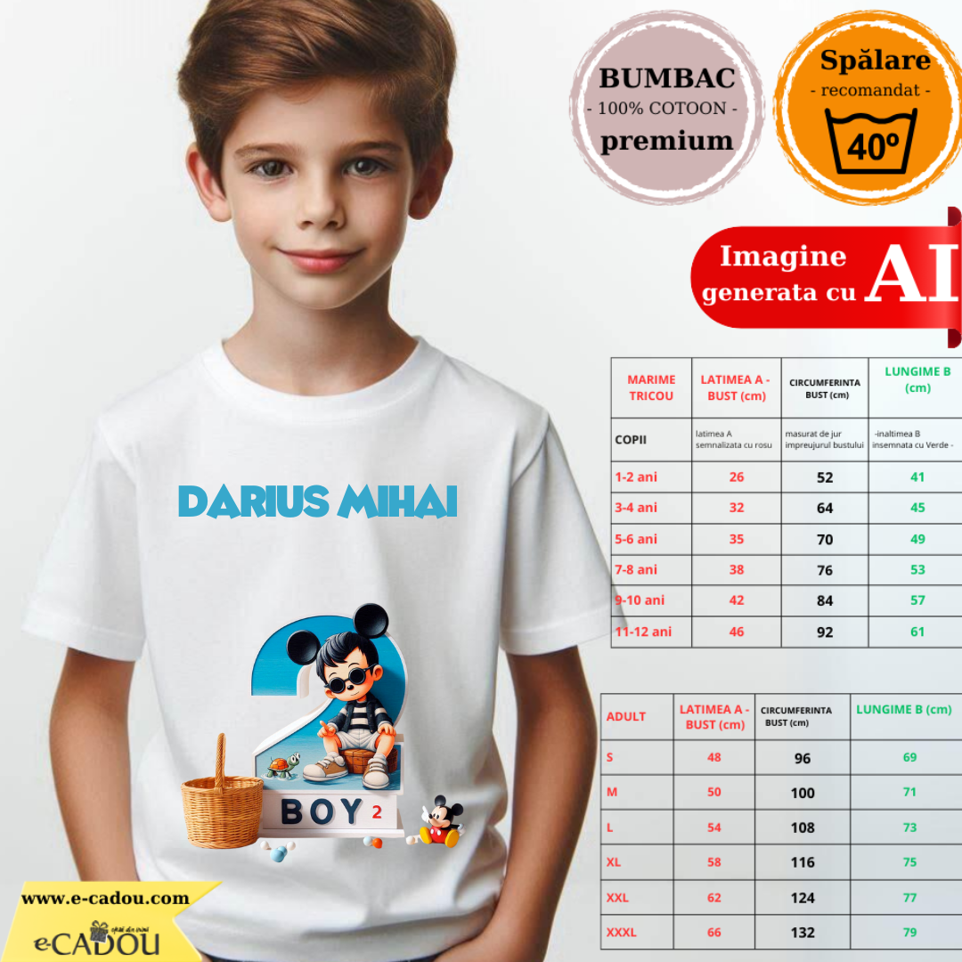 Tricou aniversar personalizat 2 ani cu Mickey Mouse  TAMM1013.3