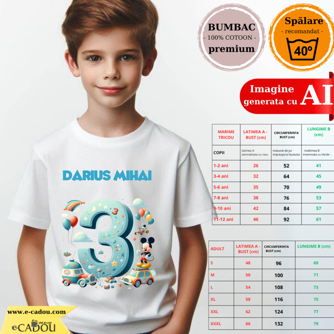 Tricou aniversar personalizat 3 ani cu Mickey Mouse  TAMM1013.8