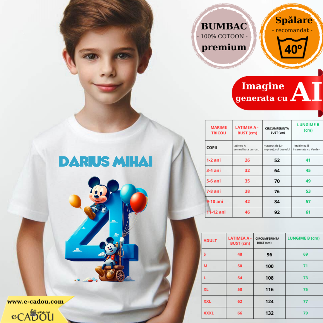 Tricou aniversar personalizat 4 ani cu Mickey Mouse  TAMM1013.9