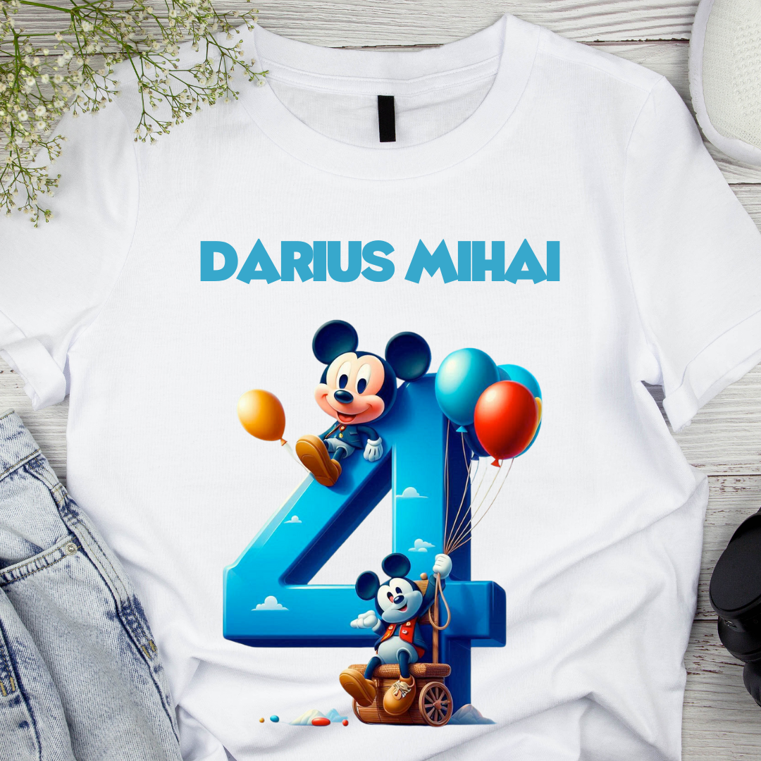 Tricou aniversar personalizat 4 ani cu Mickey Mouse  TAMM1013.9