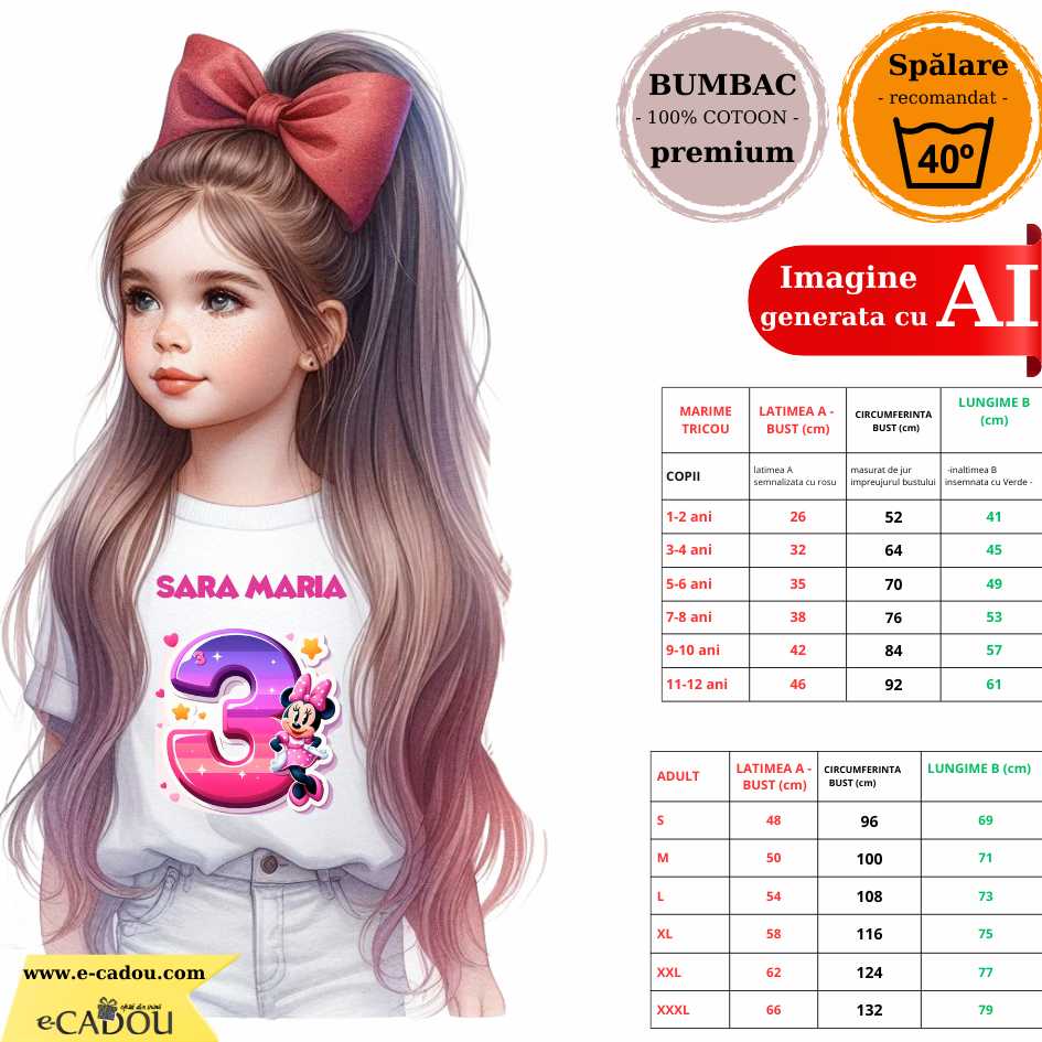 Tricou aniversar personalizat 3 ani cu Minnie Mouse  TAMM1012.7
