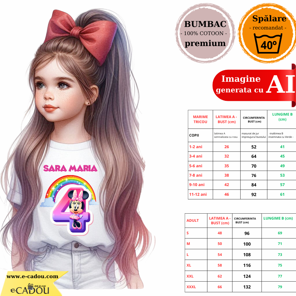 Tricou aniversar personalizat 4 ani cu Minnie Mouse  TAMM1012.8