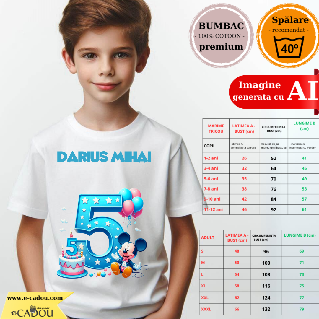 Tricou aniversar personalizat 5 ani cu Mickey Mouse  TAMM1013.11 - Copie