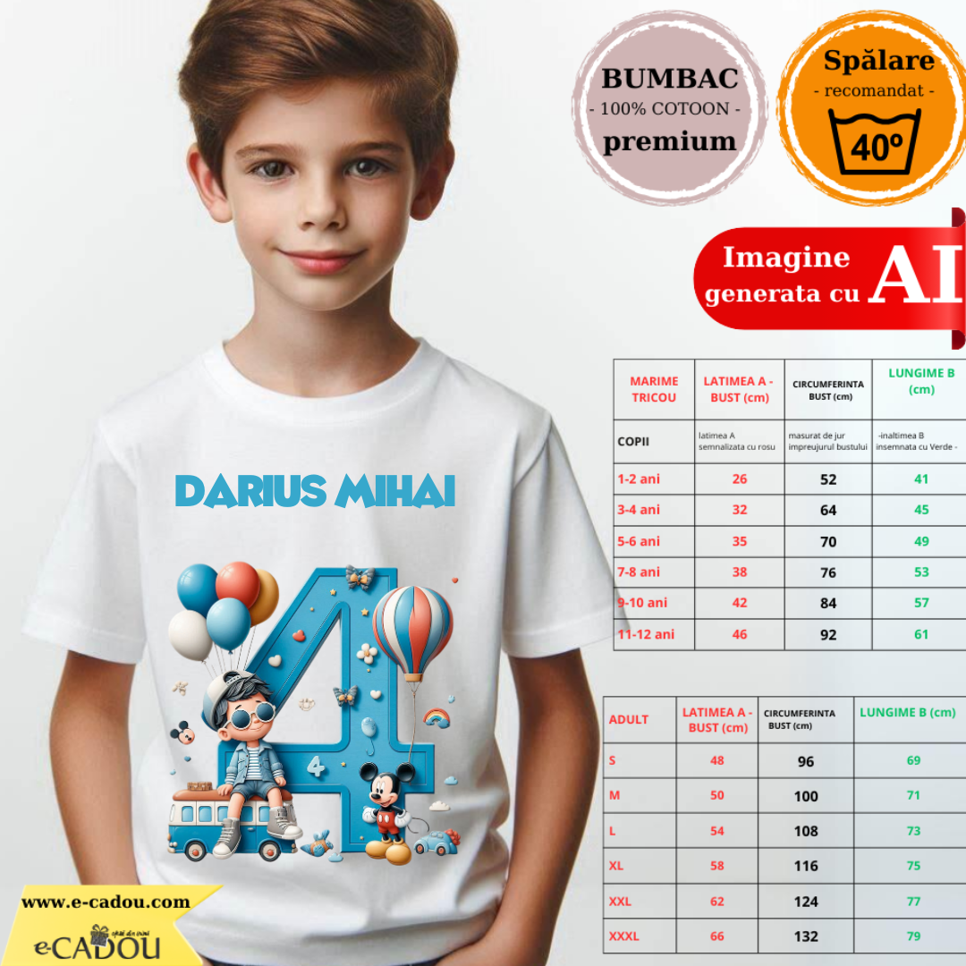 Tricou aniversar personalizat 4 ani cu Mickey Mouse  TAMM1013.10