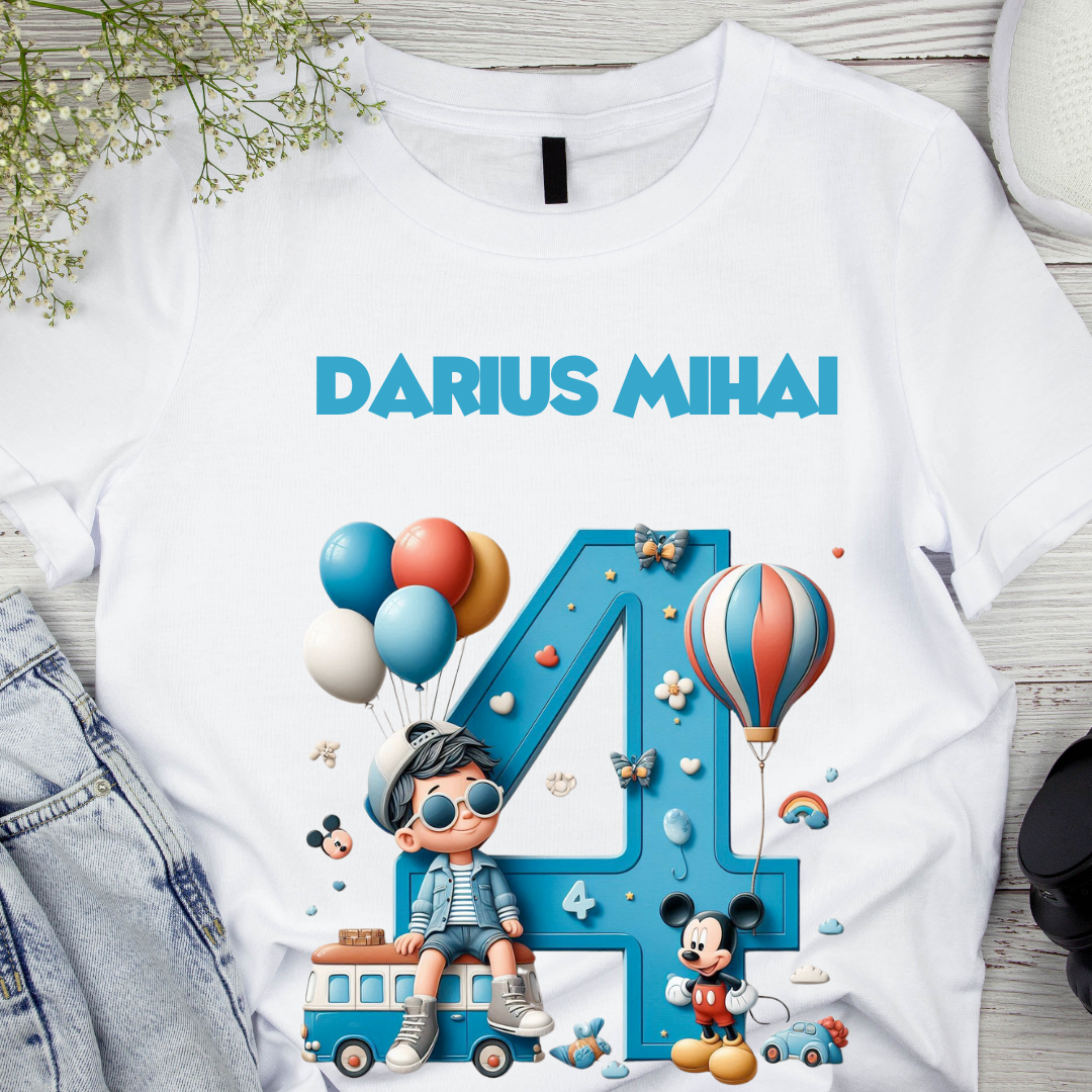 Tricou aniversar personalizat 4 ani cu Mickey Mouse  TAMM1013.10