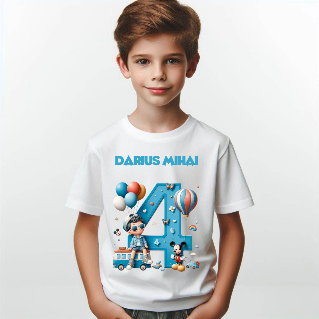 Tricou aniversar personalizat 4 ani cu Mickey Mouse  TAMM1013.10