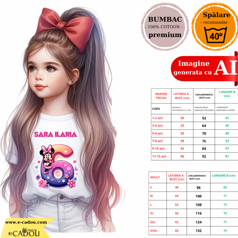 Tricou aniversar personalizat 6 ani cu Minnie Mouse  TAMM1012.10 - Copie
