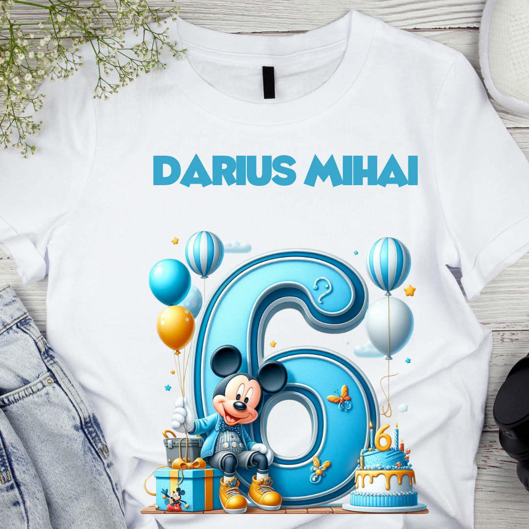Tricou aniversar personalizat 6 ani cu Mickey Mouse  TAMM1013.12