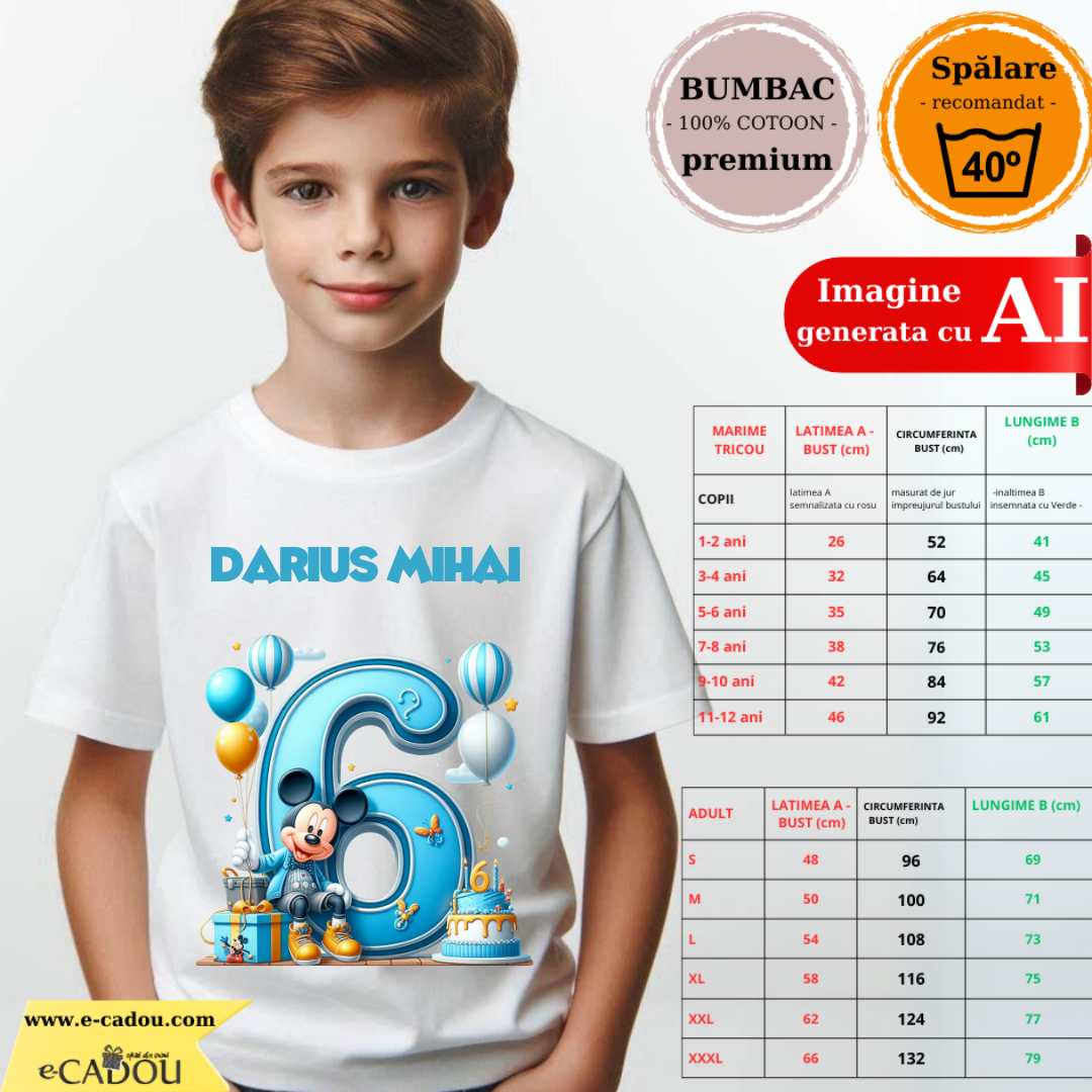 Tricou aniversar personalizat 6 ani cu Mickey Mouse  TAMM1013.12