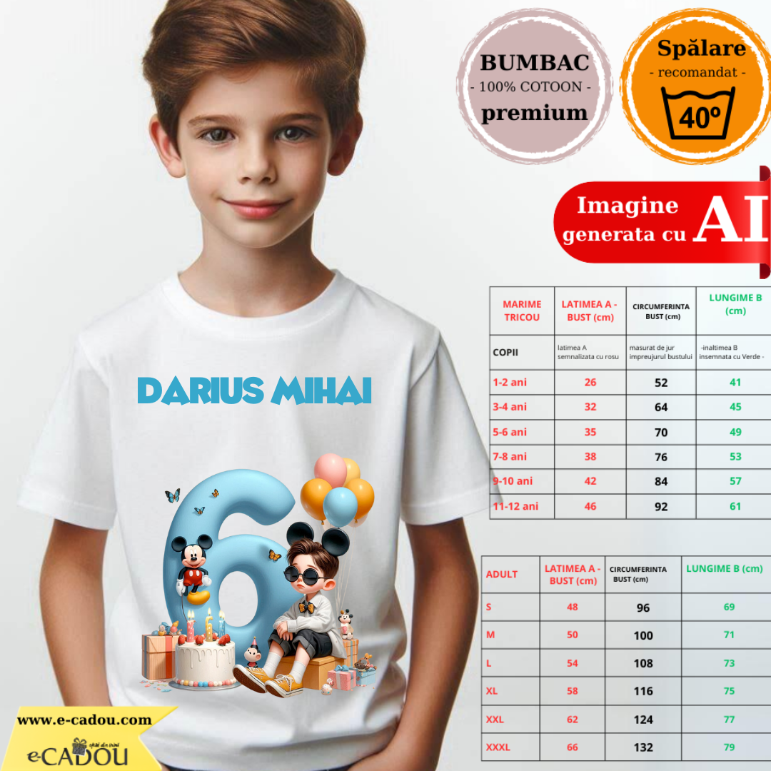 Tricou aniversar personalizat 6 ani cu Mickey Mouse  TAMM1013.13