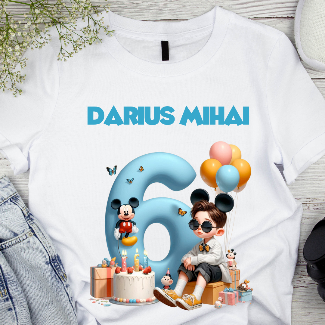 Tricou aniversar personalizat 6 ani cu Mickey Mouse  TAMM1013.13