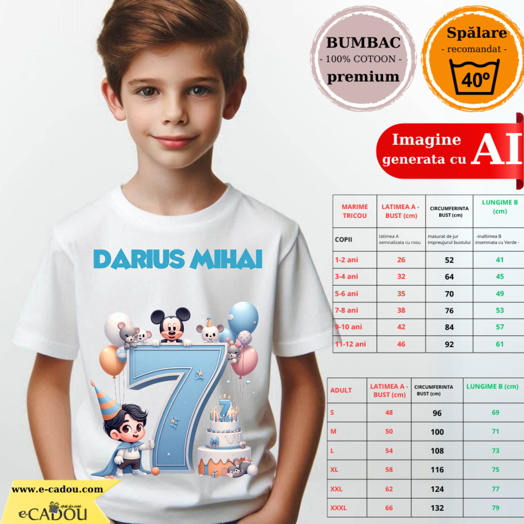 Tricou aniversar personalizat 7 ani cu Mickey Mouse  TAMM1013.14 - Copie