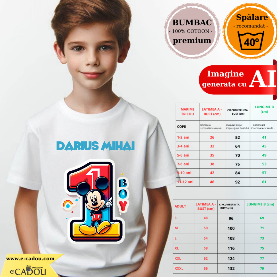 Tricou aniversar personalizat 1 an cu Mickey Mouse  TAMM1013.1