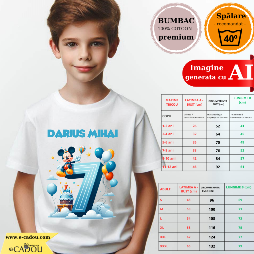 Tricou aniversar personalizat 7 ani cu Mickey Mouse  TAMM1013.15