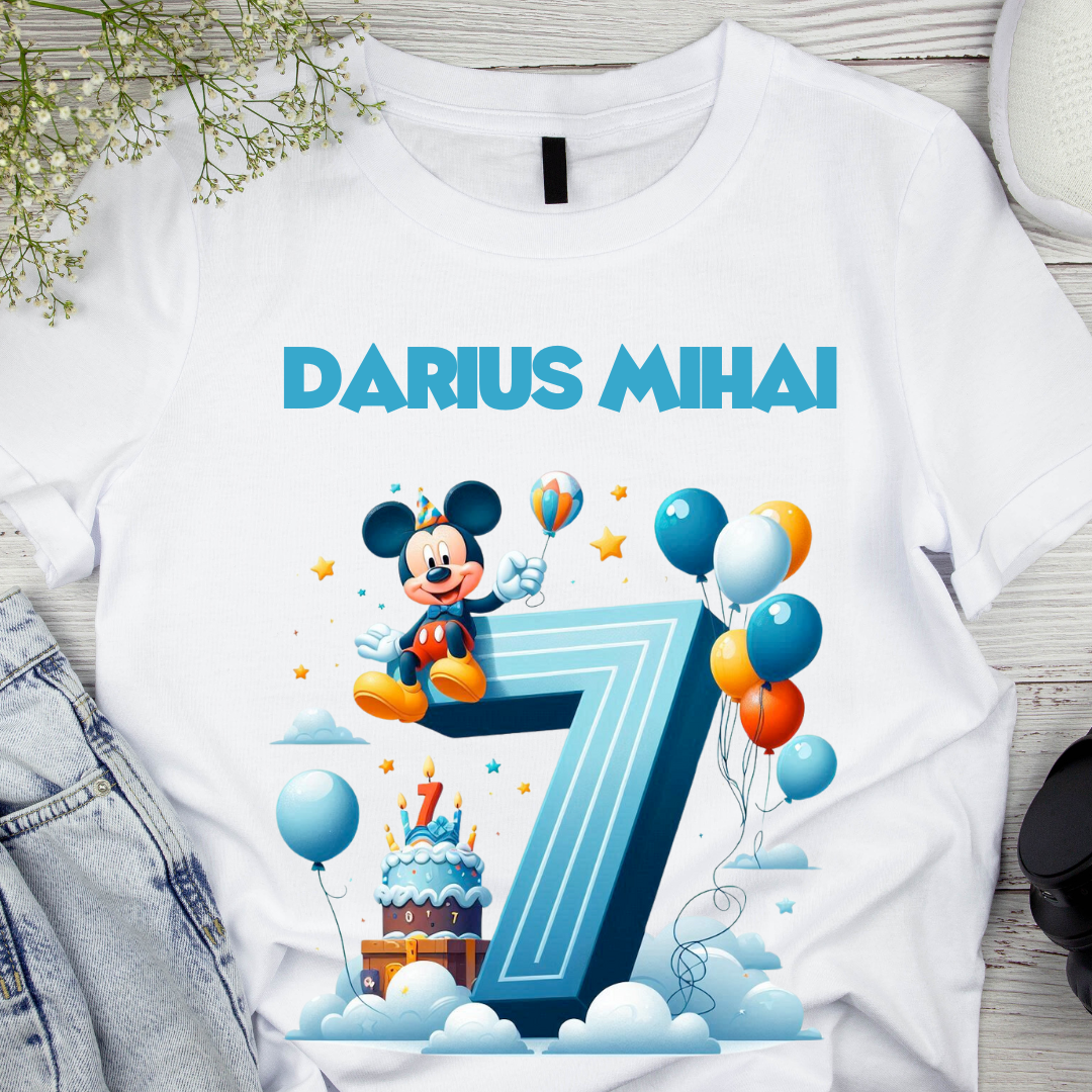 Tricou aniversar personalizat 7 ani cu Mickey Mouse  TAMM1013.15