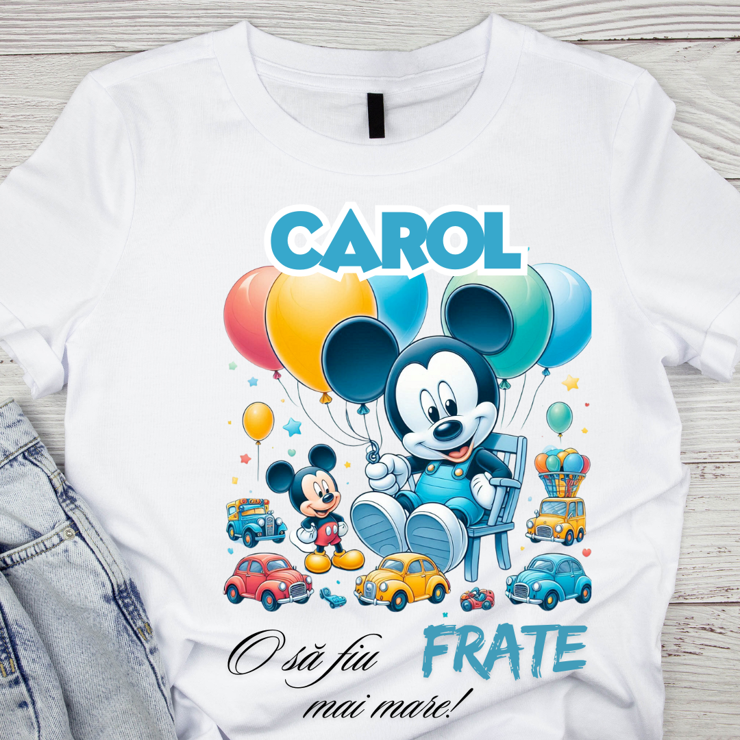 Tricou aniversar personalizat cu Mickey Mouse O sa fiu frate mai mare TAMM1014.2