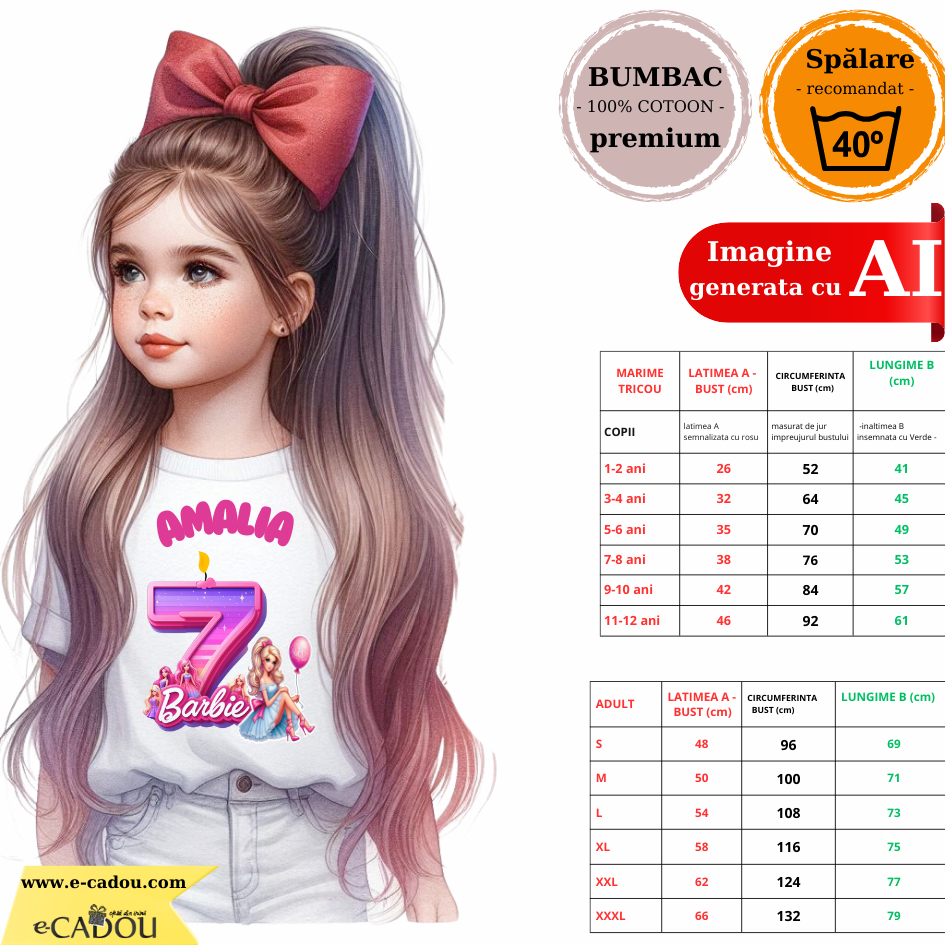 Tricou aniversar  personalizat cu papusa Barbie  TAN1011.3