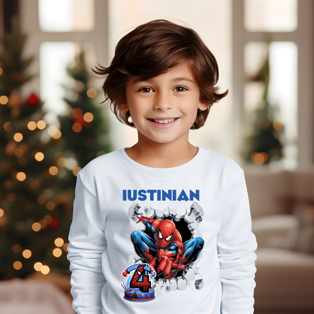 Tricou aniversar personalizat tematica Spiderman cu tort aniversar TAMM1015.4