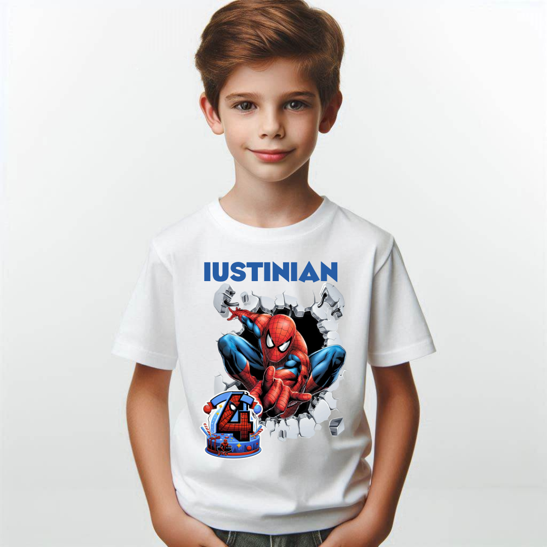 Tricou aniversar personalizat tematica Spiderman cu tort aniversar TAMM1015.4