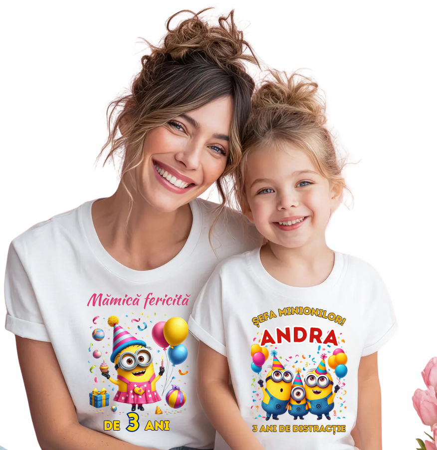 Tricou Aniversare Personalizat cu Minion – Cadou Haios pentru Copii și Părinți | Model Tematic cu Vârsta și Nume