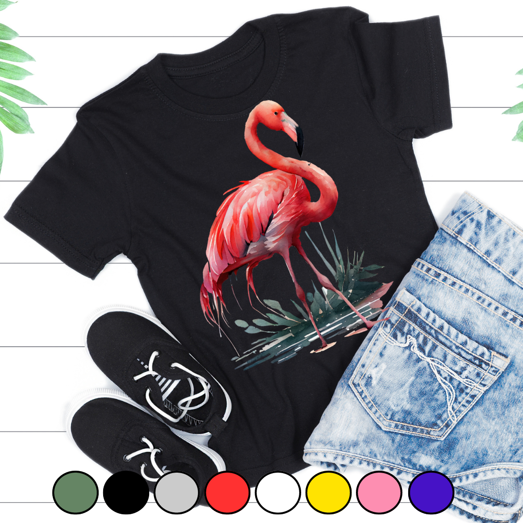 Tricou copii sau adulti din bumbac model Flamingo personalizat cu nume  sau poza preferata TC5038