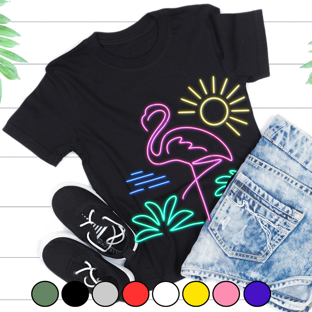 Tricou copii sau adulti din bumbac model Flamingo personalizat cu nume  sau poza preferata TC5039