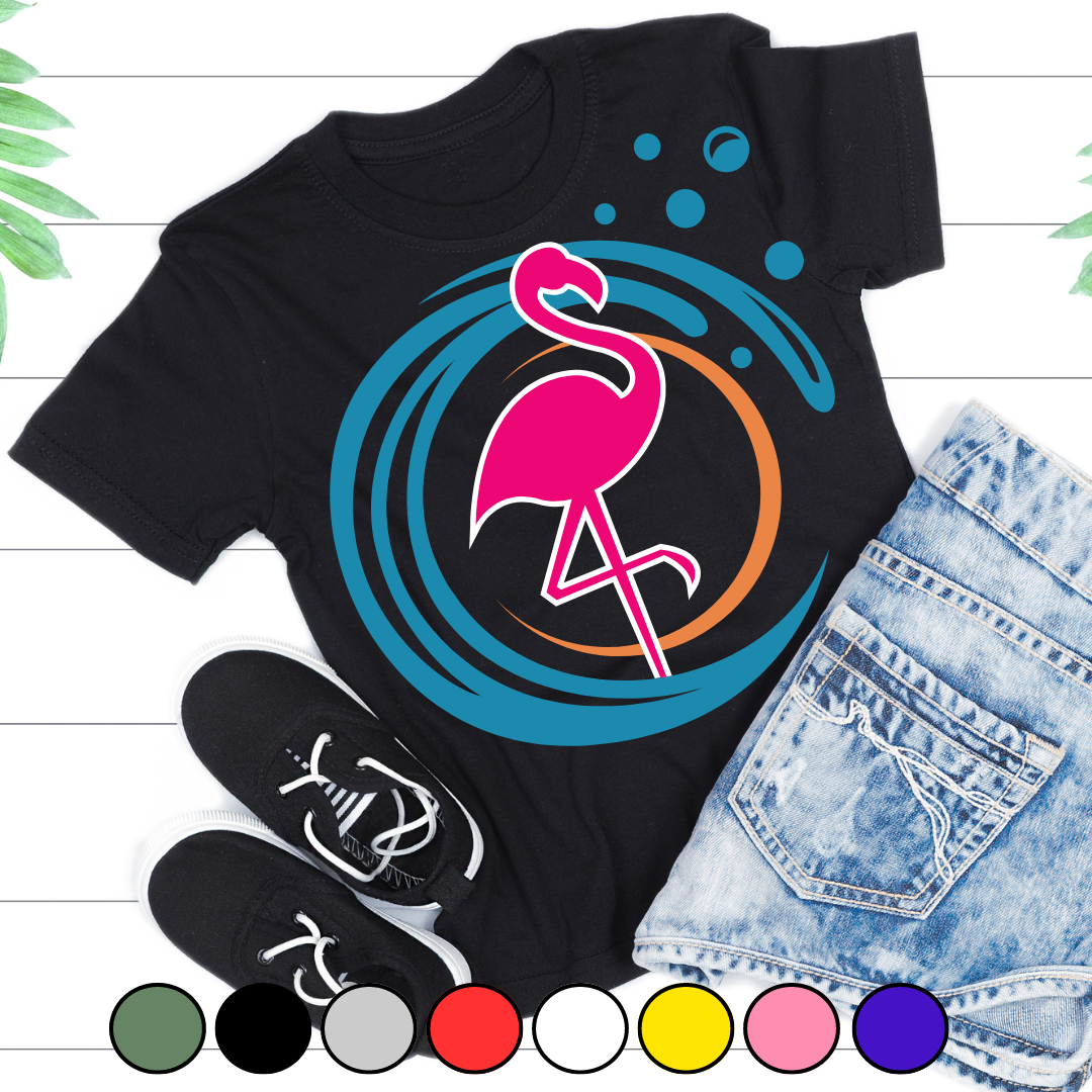 Tricou copii sau adulti din bumbac model Flamingo personalizat cu nume  sau poza preferata TC5040